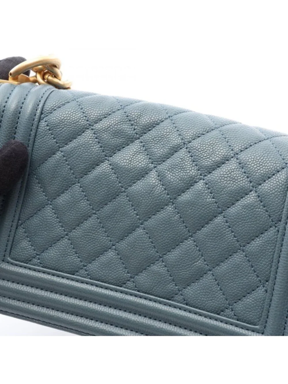Chanel Shoulder Bag Boy Small Blue Gray Caviar Leather Chain